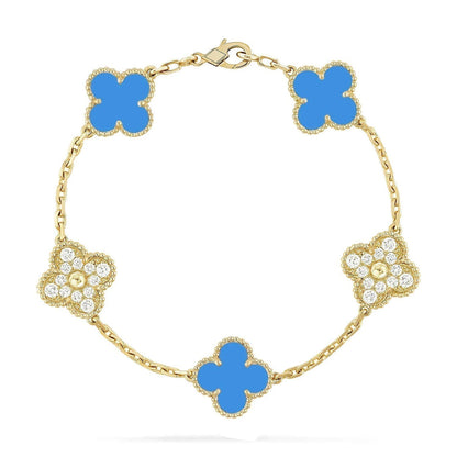 [Dawnora Jewelry] CLOVER 5 MOTIF BLUE AGATE BRACELET COLLECTION