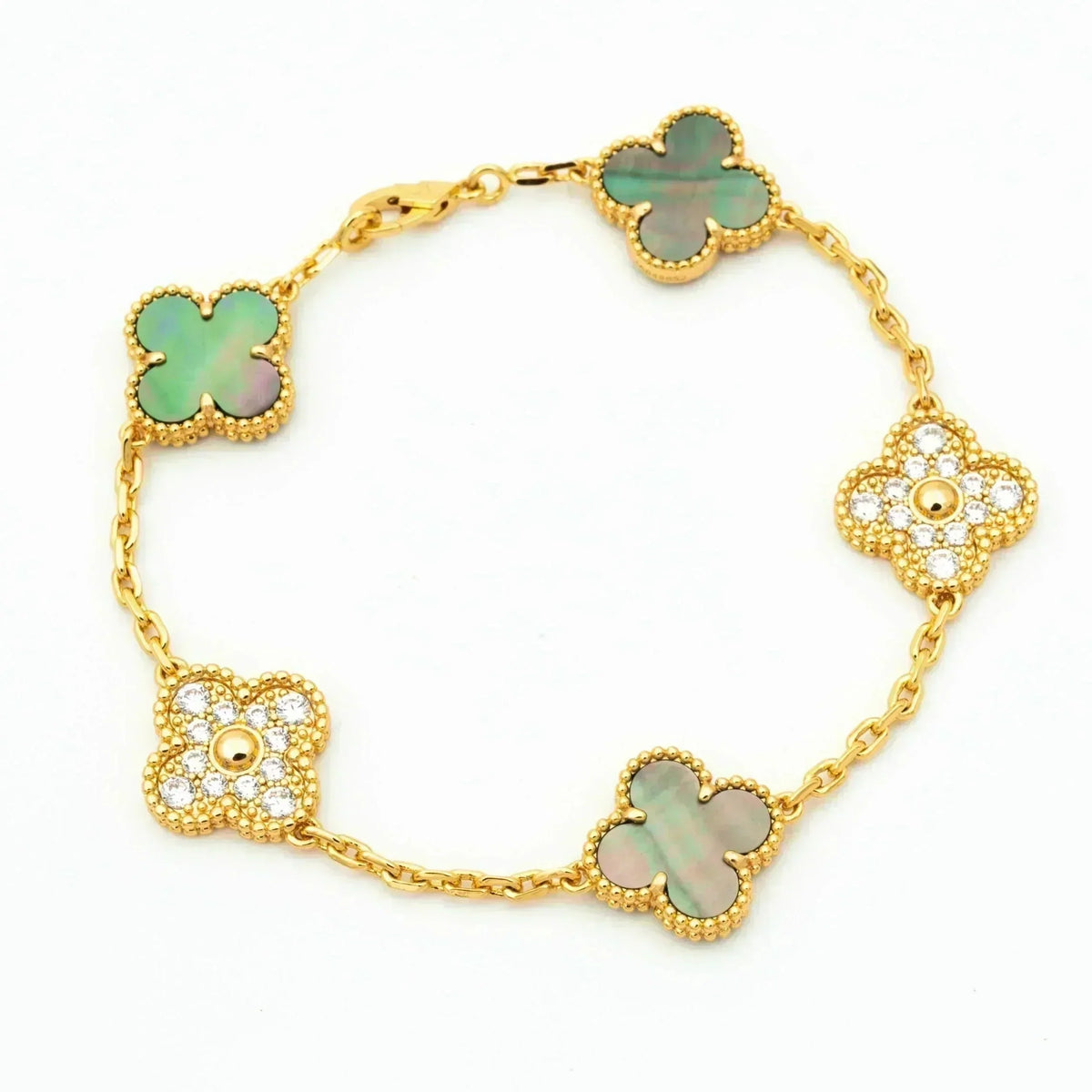 [Dawnora Jewelry] CLOVER 5 MOTIF GRAY MOP BRACELET COLLECTION