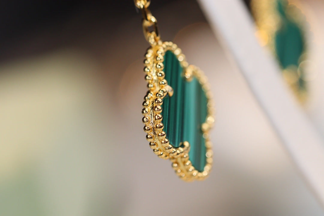 [Dawnora Jewelry]CLOVER EARRINGS GOLD MALACHITE DIAMOND 3 MOTIF