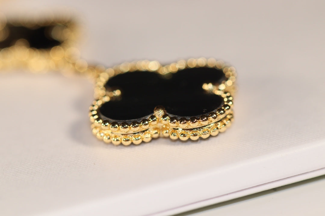 [Dawnora Jewelry]CLOVER EARRINGS GOLD ONYX MOP 3 MOTIF