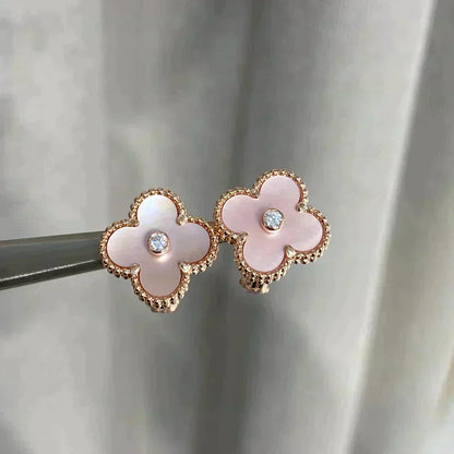 [Dawnora Jewelry]CLOVER MEDIUM 1 MOTIFS  PINK MOP DIAMOND EARRINGS