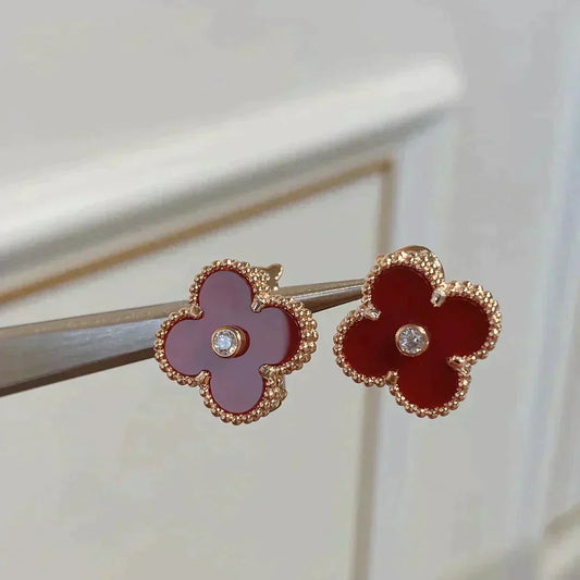 [Dawnora Jewelry]CLOVER MEDIUM 1 MOTIFS CARNELIAN  DIAMOND earrings