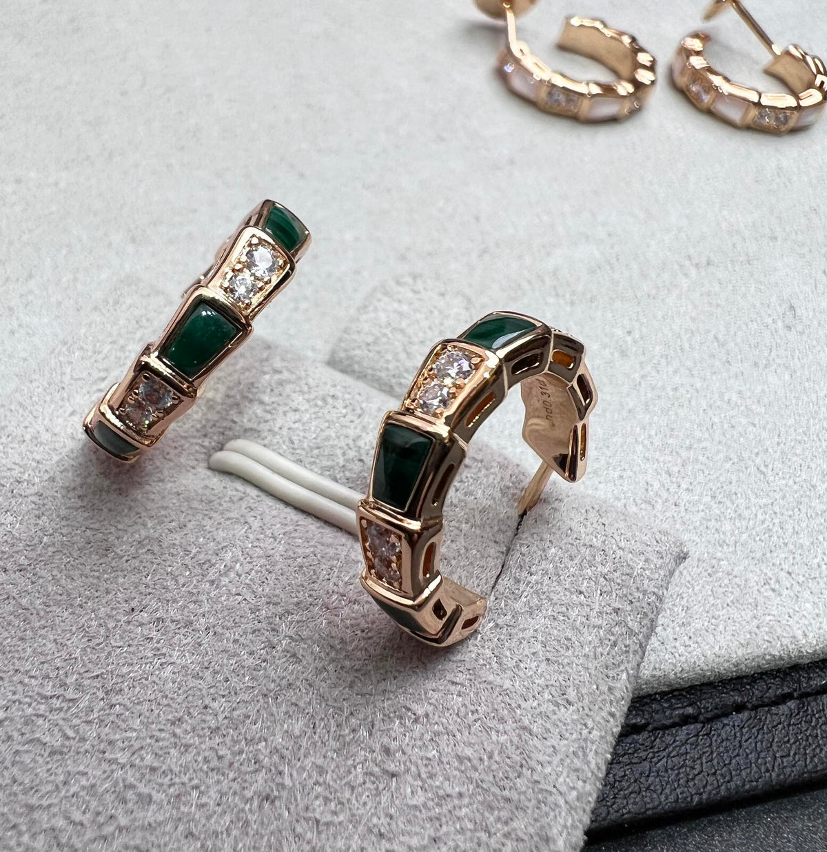 [Dawnora Jewelry]SERPENTI MALACHITE PINK GOLD EARRINGS