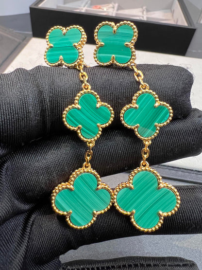 [Dawnora Jewelry]CLOVER MALACHITE 3 MOTIFS GOLD