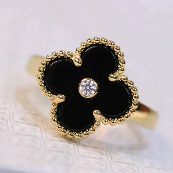 [Dawnora Jewelry]CLOVER ONYX RING GOLD DIAMOND