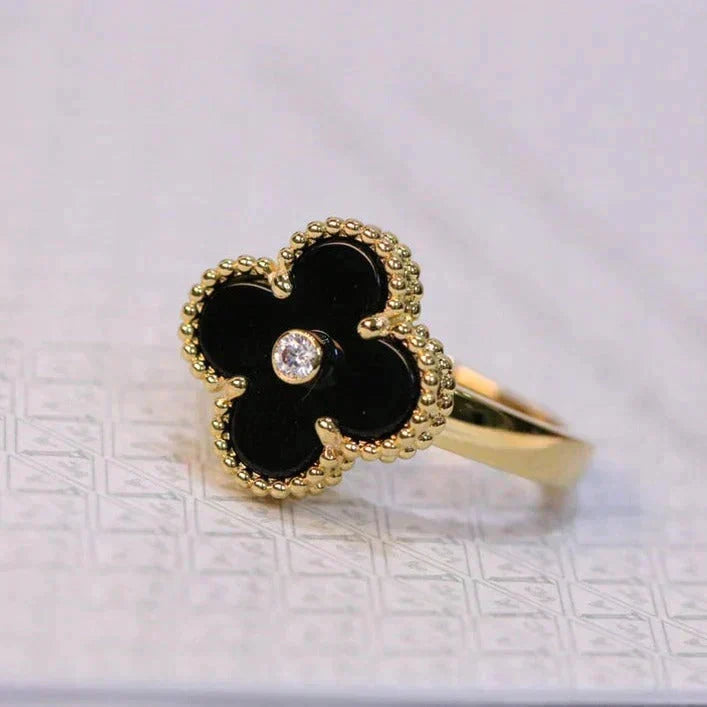 [Dawnora Jewelry]CLOVER ONYX RING GOLD DIAMOND