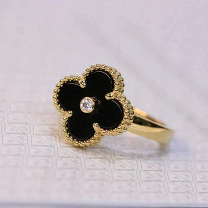 [Dawnora Jewelry]CLOVER ONYX RING GOLD DIAMOND