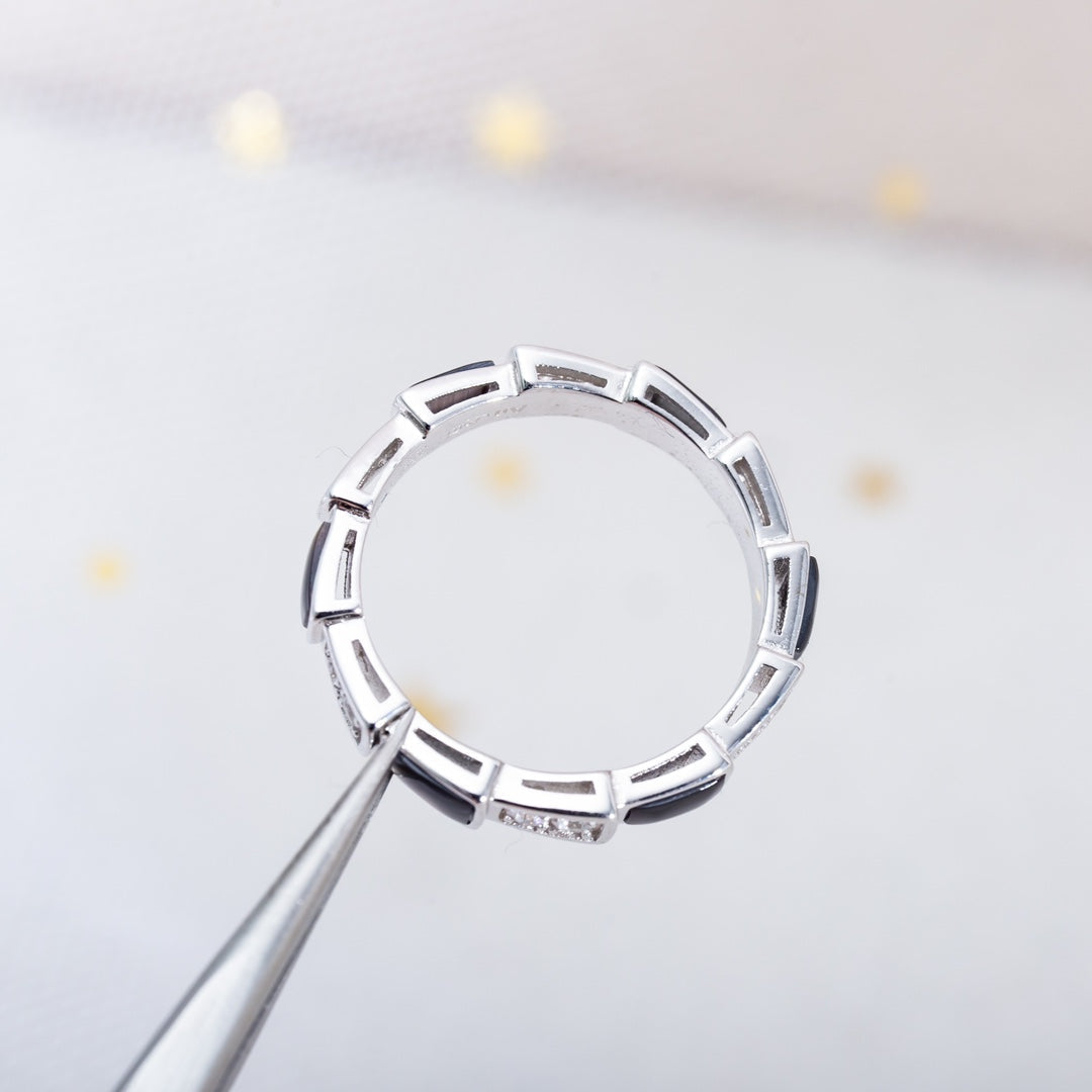 [Dawnora Jewelry]SERPENTI RING SILVER  DIAMOND BLACK MOP 3MM