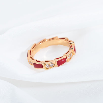 [Dawnora Jewelry]SERPENTI RING PINK GOLD CARNELIAN DIAMOND 3MM