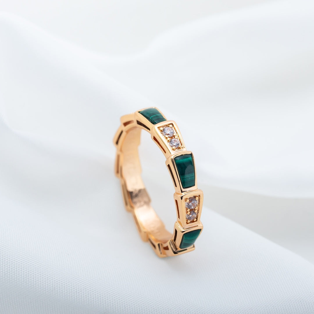 [Dawnora Jewelry]SERPENTI RING PINK GOLD MALACHITE DIAMOND 3MM