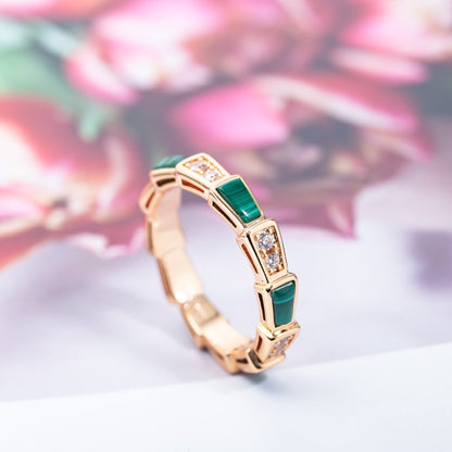 [Dawnora Jewelry]SERPENTI RING PINK GOLD MALACHITE DIAMOND 3MM
