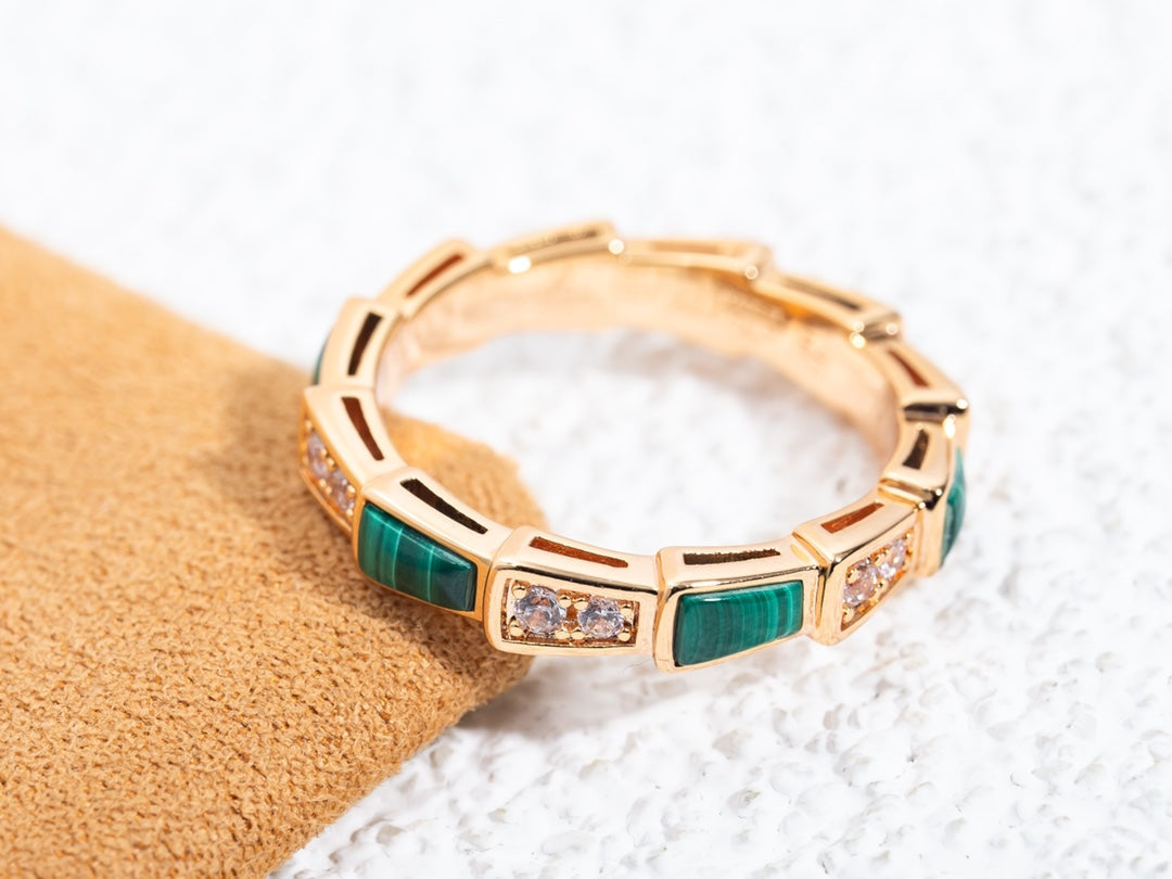 [Dawnora Jewelry]SERPENTI RING PINK GOLD MALACHITE DIAMOND 3MM