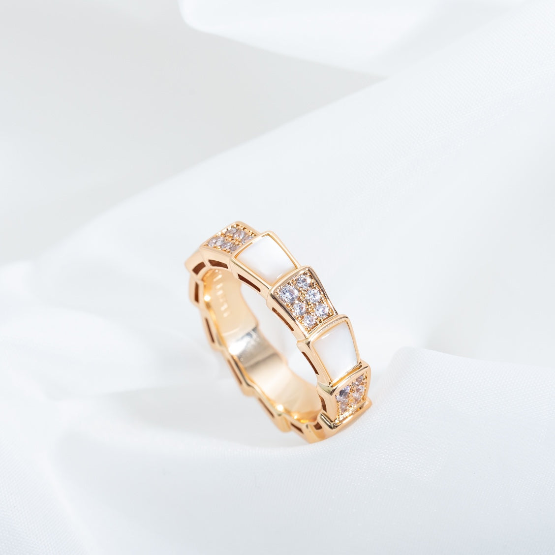 [Dawnora Jewelry]SERPENTI RING PINK GOLD MOP DIAMOND PAVED 4MM