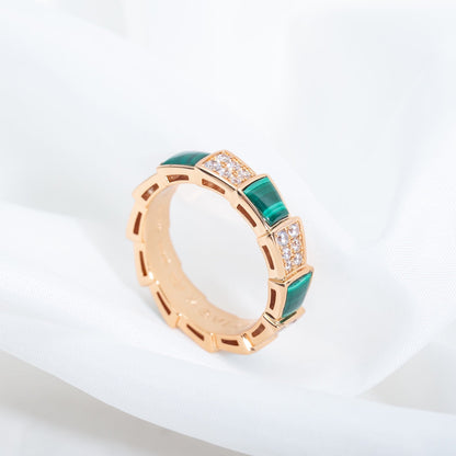 [Dawnora Jewelry]SERPENTI RING PINK GOLD MALACHITE DIAMOND PAVED 4MM
