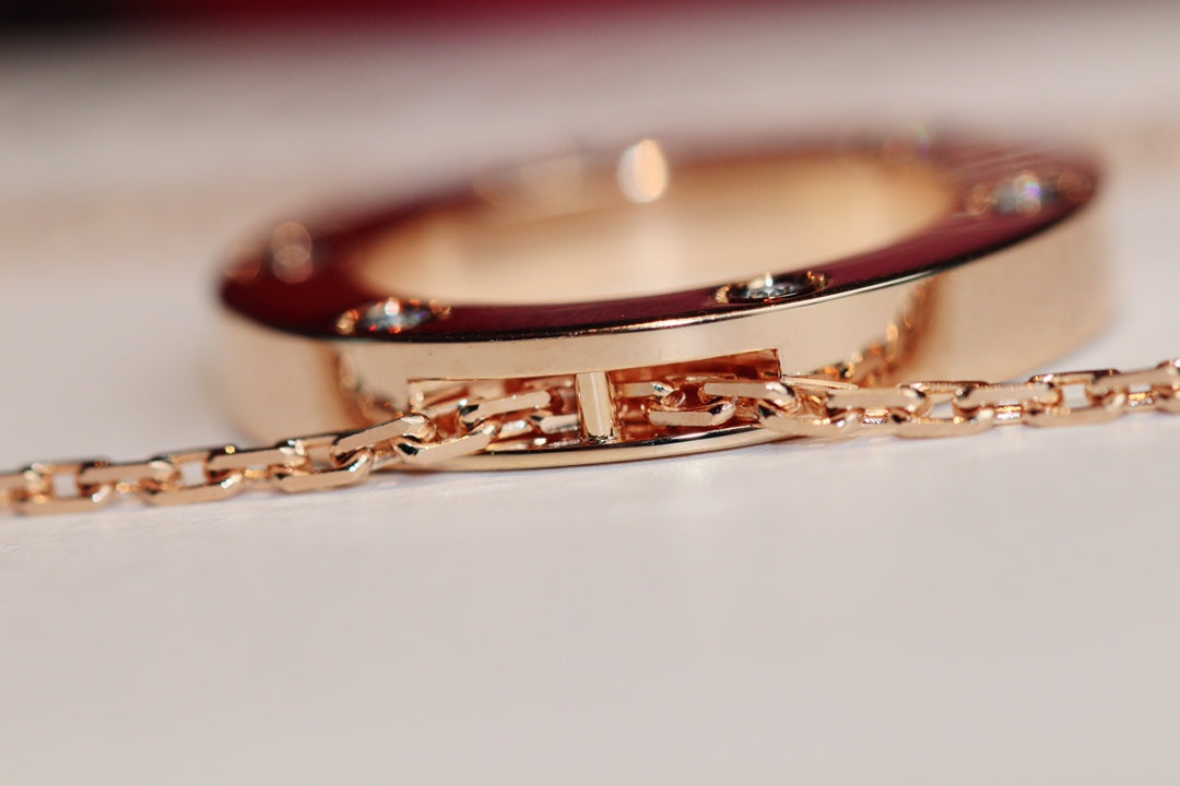 [Dawnora Jewelry]LOVE NECKLACE 16MM 6 DIAMONDS PINK GOLD