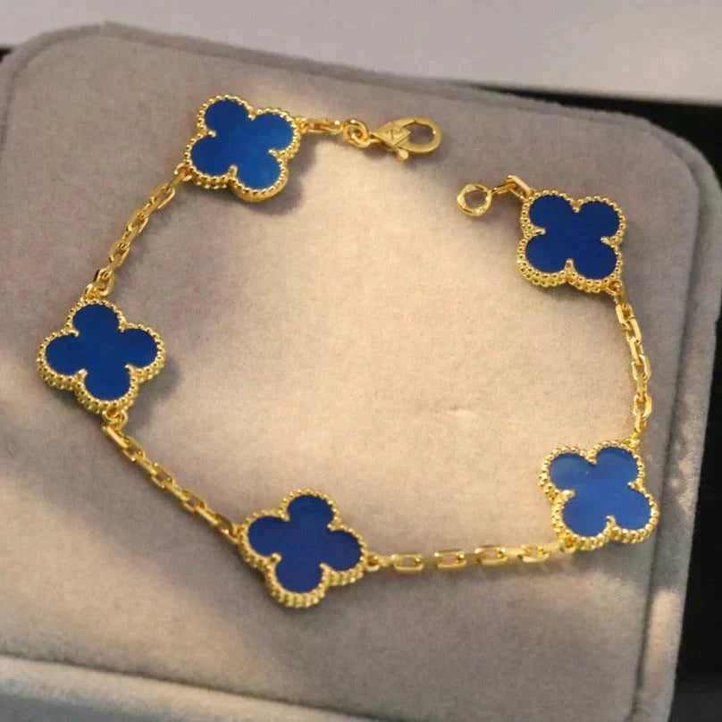 [Dawnora Jewelry] CLOVER 5 MOTIF BLUE AGATE BRACELET COLLECTION