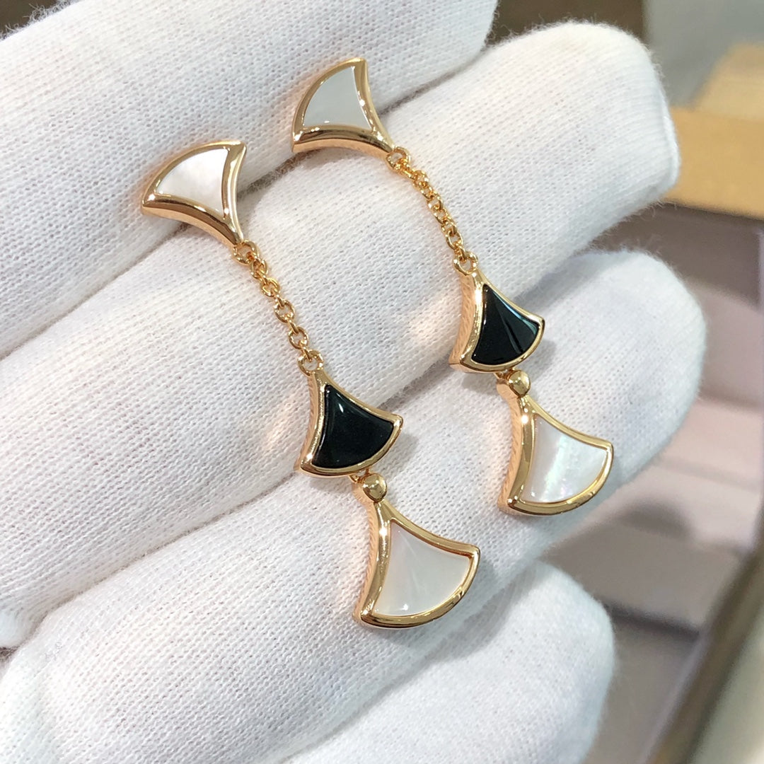[Dawnora Jewelry]DREAM EARRINGS 3 MOTIFS ONYX MOP PINK GOLD