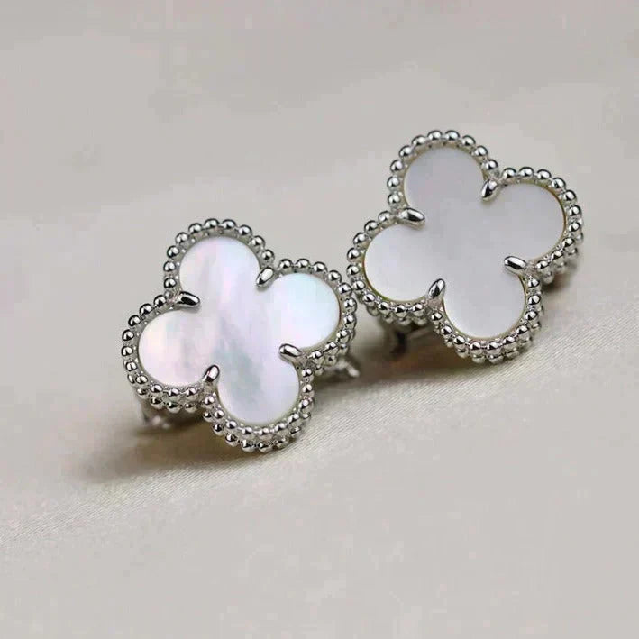 [Dawnora Jewelry]CLOVER MEDIUM 1 MOTIFS  WHITE MOP EARRINGS SILVER