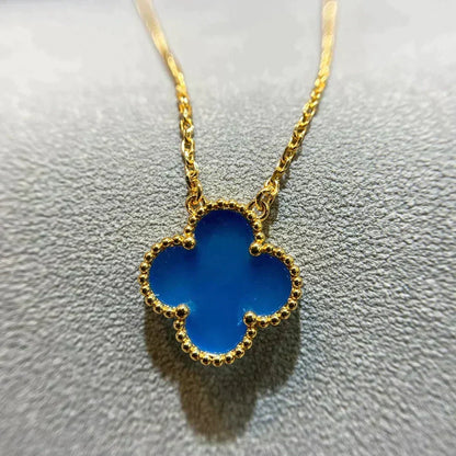 [Dawnora Jewelry]CLOVER 15MM BLUE AGATE NECKLACE