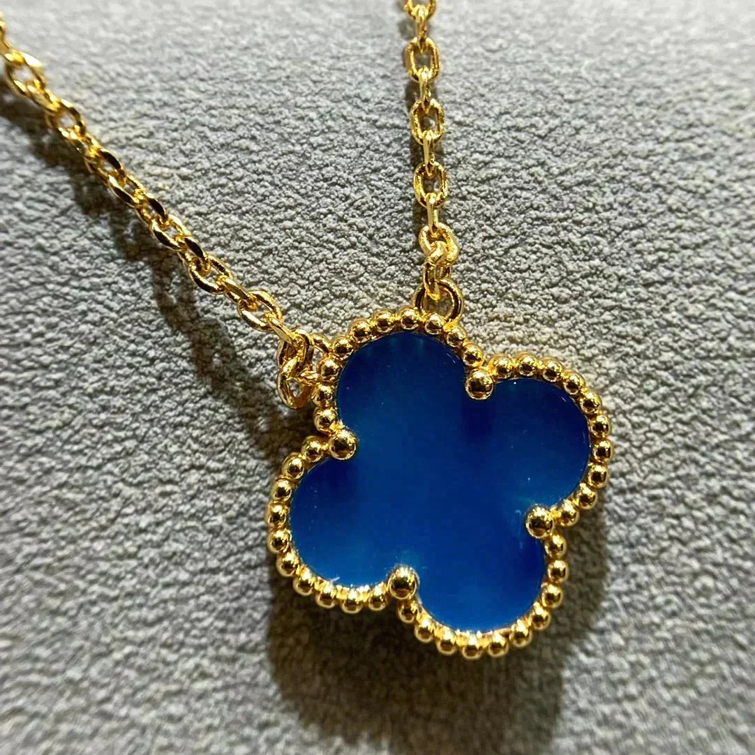 [Dawnora Jewelry]CLOVER 15MM BLUE AGATE NECKLACE