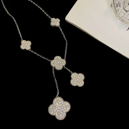 [Dawnora Jewelry]CLOVER 5 MOTIFS SILVER DIAMONDS NECKLACE