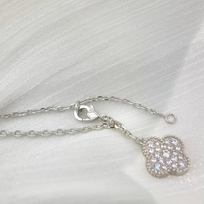 [Dawnora Jewelry]CLOVER 5 MOTIFS SILVER DIAMONDS NECKLACE