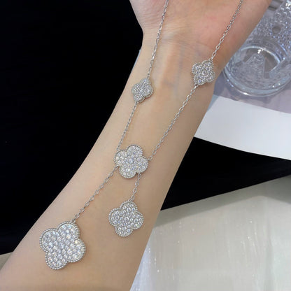 [Dawnora Jewelry]CLOVER 5 MOTIFS SILVER DIAMONDS NECKLACE