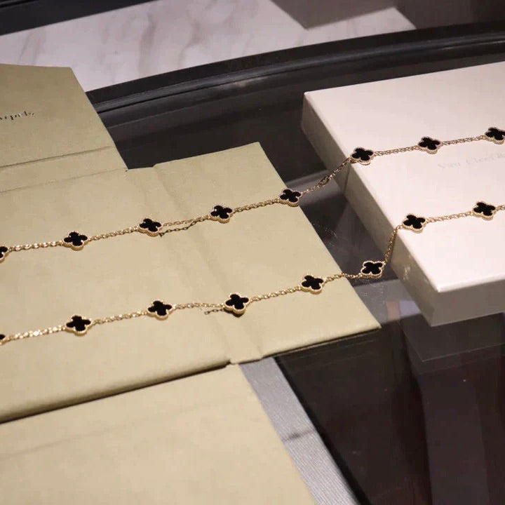 [Dawnora Jewelry]CLOVER 20 MOTIFS ONYX NECKLACE