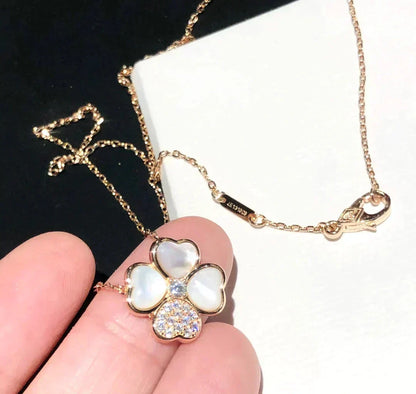 [Dawnora Jewelry]CLOVER MOP DIAMOND ROSE GOLD NECKLACE