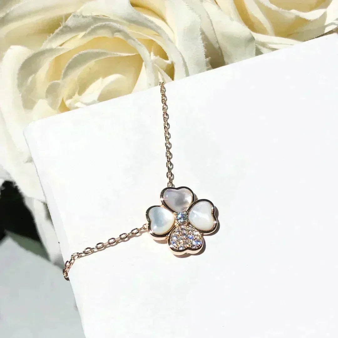 [Dawnora Jewelry]CLOVER MOP DIAMOND ROSE GOLD NECKLACE