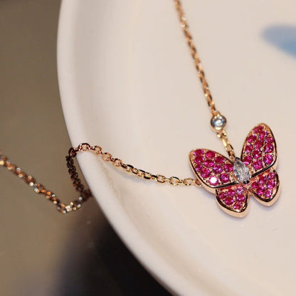 [Dawnora Jewelry]BUTTERFLY RED DIAMOND ROSE GOLD NECKLACE