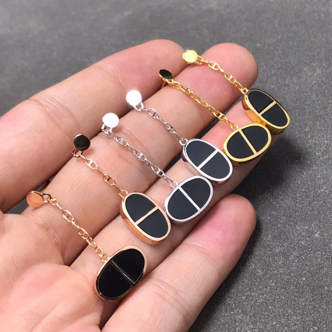 [Dawnora Jewelry]CHAINE VERSO BLACK CERAMIC SILVER EARRINGS