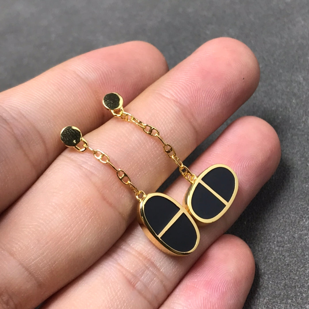 [Dawnora Jewelry]CHAINE VERSO BLACK CERAMIC SILVER EARRINGS