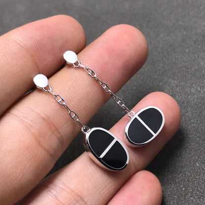 [Dawnora Jewelry]CHAINE VERSO BLACK CERAMIC SILVER EARRINGS
