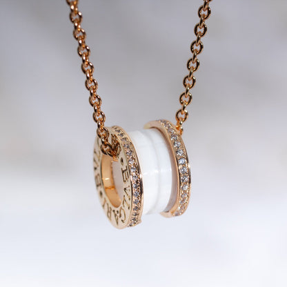 [Dawnora Jewelry]ZERO 1 WHITE CERAMIC PINK GOLD DIAMOND NECKLACE