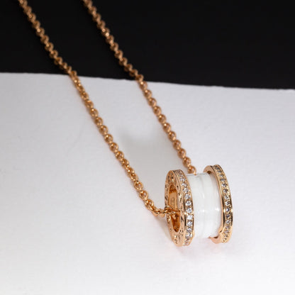 [Dawnora Jewelry]ZERO 1 WHITE CERAMIC PINK GOLD DIAMOND NECKLACE