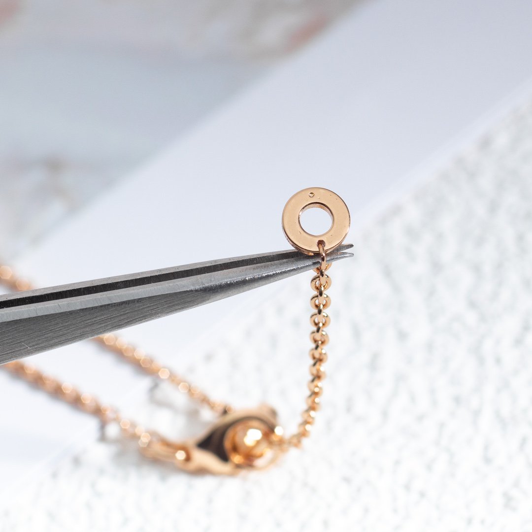 [Dawnora Jewelry]ZERO 1 WHITE CERAMIC PINK GOLD DIAMOND NECKLACE