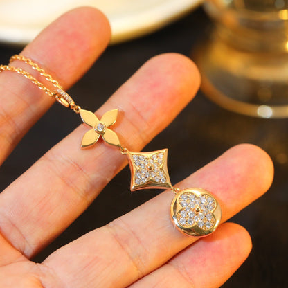 [Dawnora Jewelry]STAR AND SUN DIAMOND PINK GOLD NECKLACE