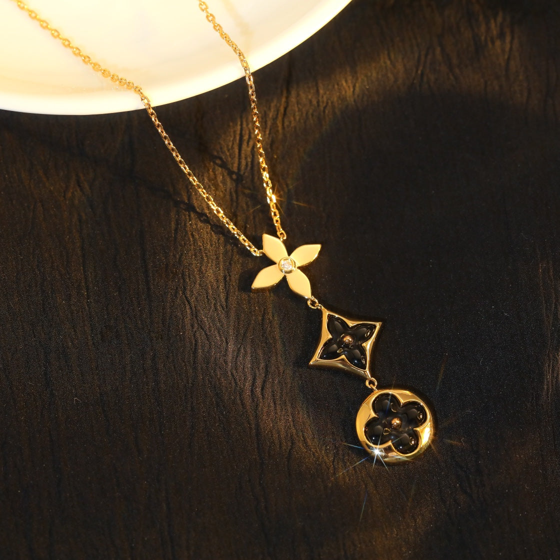 [Dawnora Jewelry]STAR AND SUN ONYX PINK GOLD NECKLACE