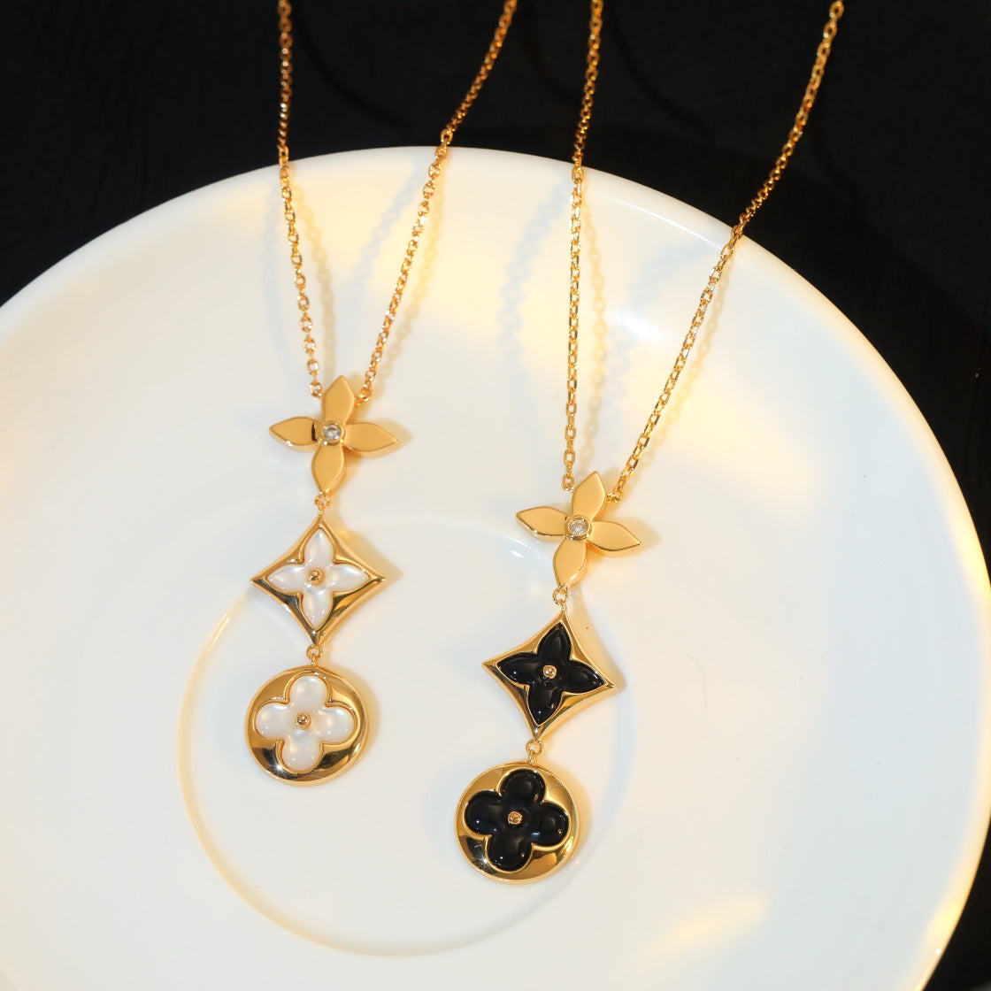 [Dawnora Jewelry]STAR AND SUN ONYX PINK GOLD NECKLACE