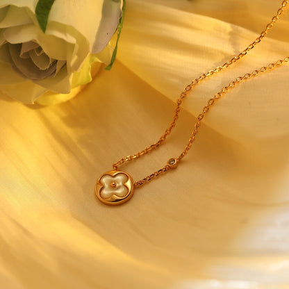 [Dawnora Jewelry]SUN PEDANT PINK GOLD 1 DIAMOND NECKLACE