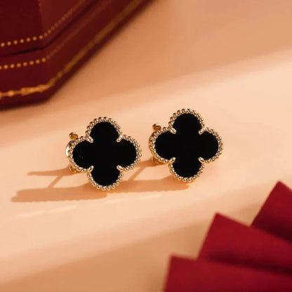 [Dawnora Jewelry]CLOVER MEDIUM 1 MOTIFS  ONYX STUD EARRINGS