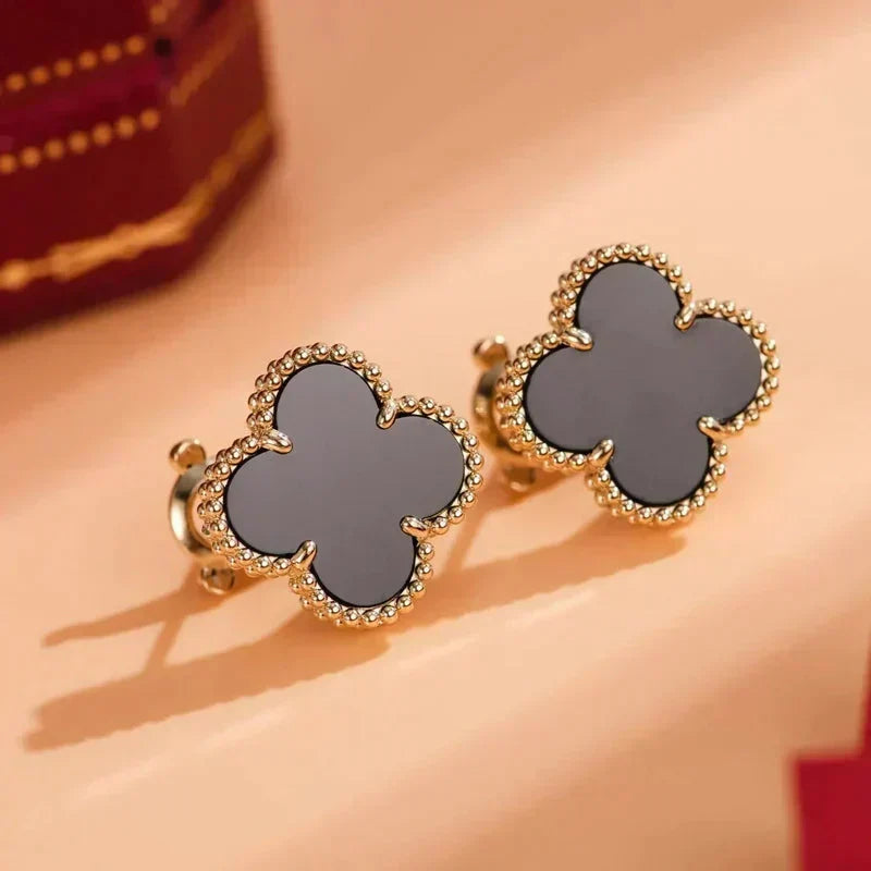 [Dawnora Jewelry]CLOVER MEDIUM 1 MOTIFS  ONYX STUD EARRINGS