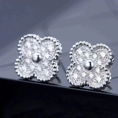 [Dawnora Jewelry]CLOVER 1 MOTIFS DIAMOND STUD EARRINGS SILVER