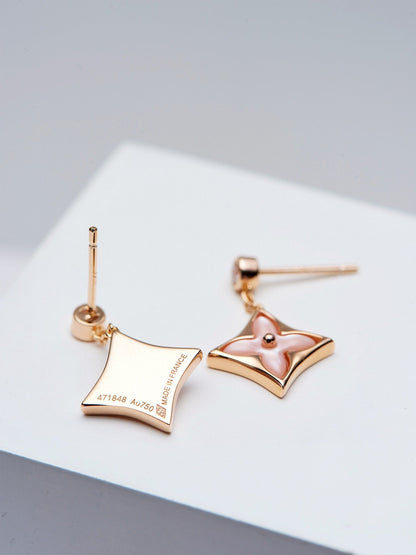 [Dawnora Jewelry]DOUBLE STAR PINK GOLD MOP DROP EARRINGS