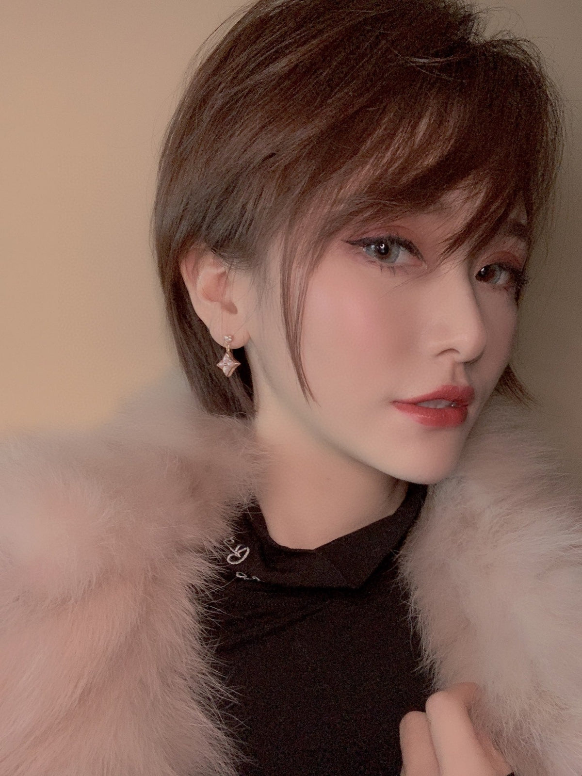 [Dawnora Jewelry]DOUBLE STAR PINK GOLD MOP DROP EARRINGS