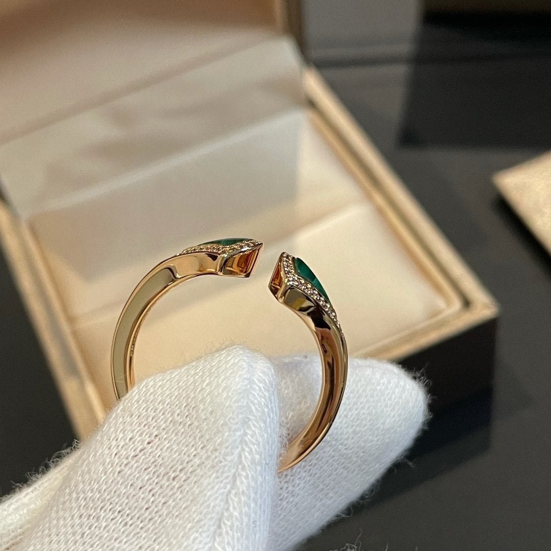 [Dawnora Jewelry]DREAM MALACHITE DIAMOND OPEN RING
