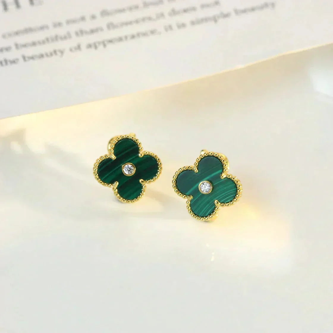 [Dawnora Jewelry]CLOVER MEDIUM 1 MOTIFS MALACHITE DIAMOND EARRINGS