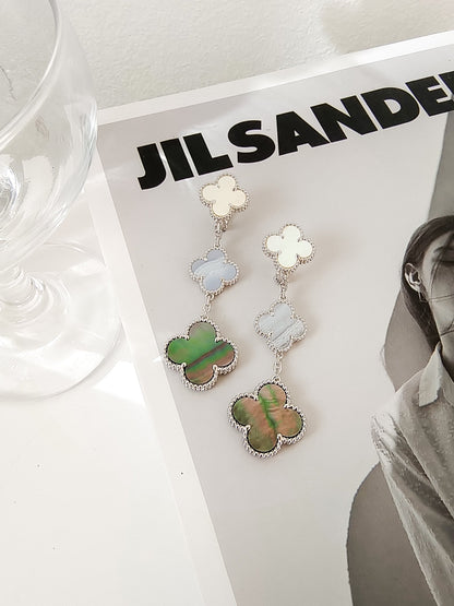 [Dawnora Jewelry]CLOVER 3 MOTIFS CHALCEDONY DARK MOP SILVER EARRINGS