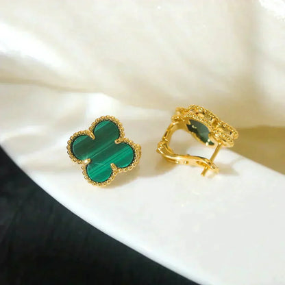 [Dawnora Jewelry]CLOVER MEDIUM 1 MOTIFS MALACHITE  EARRINGS